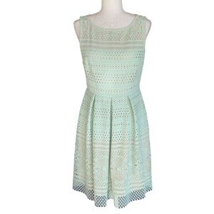Shoshanna Pastel Mint Green Embroidered Eyelet Sleeveless Fit & Flare Dress - 4